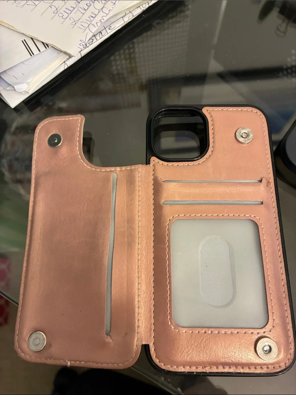 Premium Leather Card Phone Case - Pink Tan